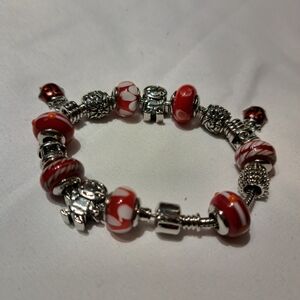 Elegant Red and Silver Beaded Bracelet